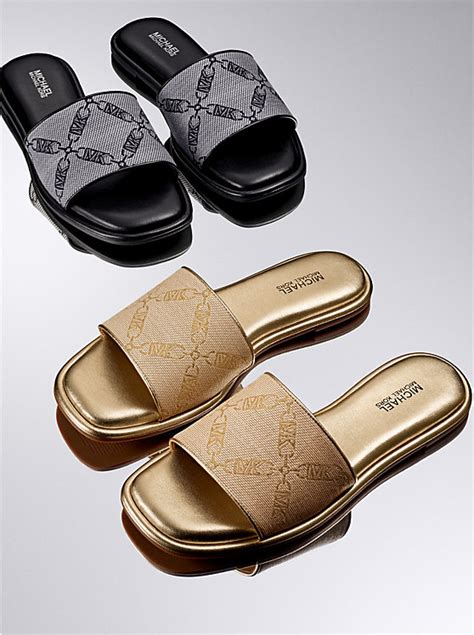 michael michael kors valerie logo jacquard slide sandal|michael kors leather slides.